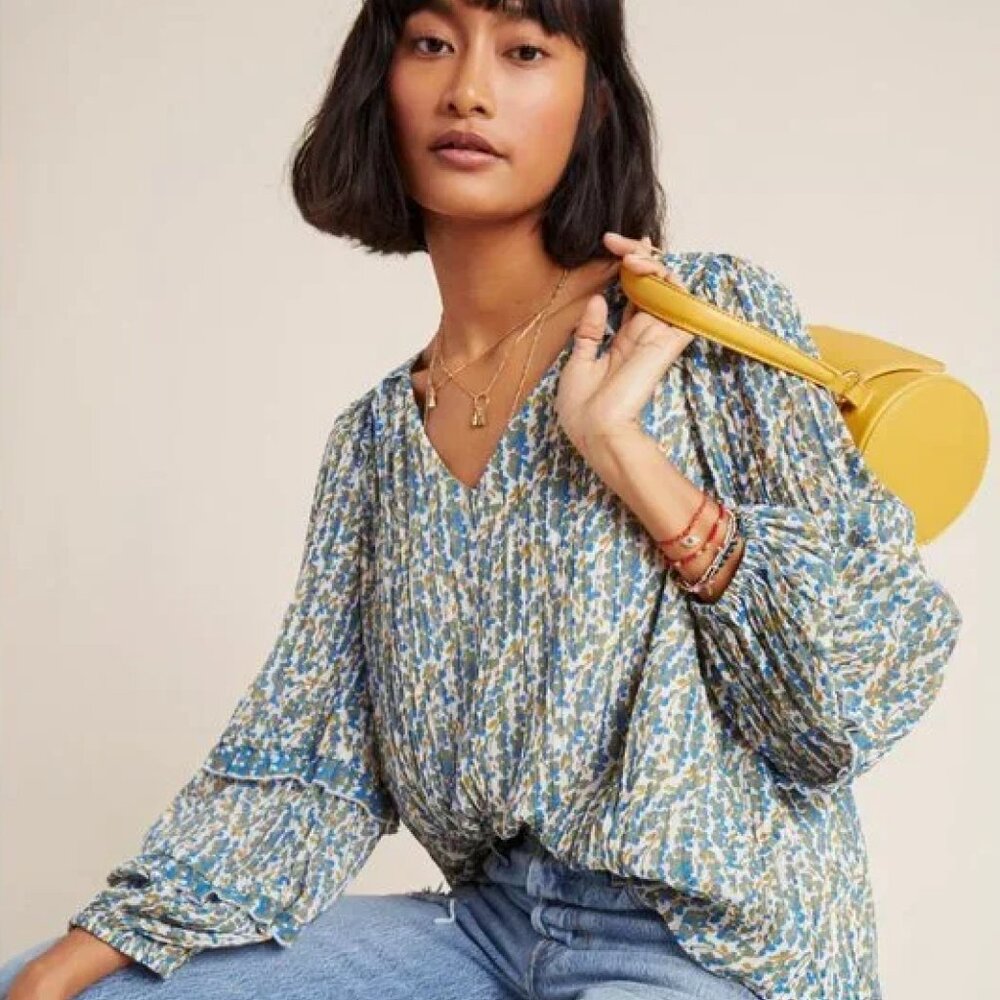 Anthropologie Maeve Avery Pleated Peasant Blouse XS